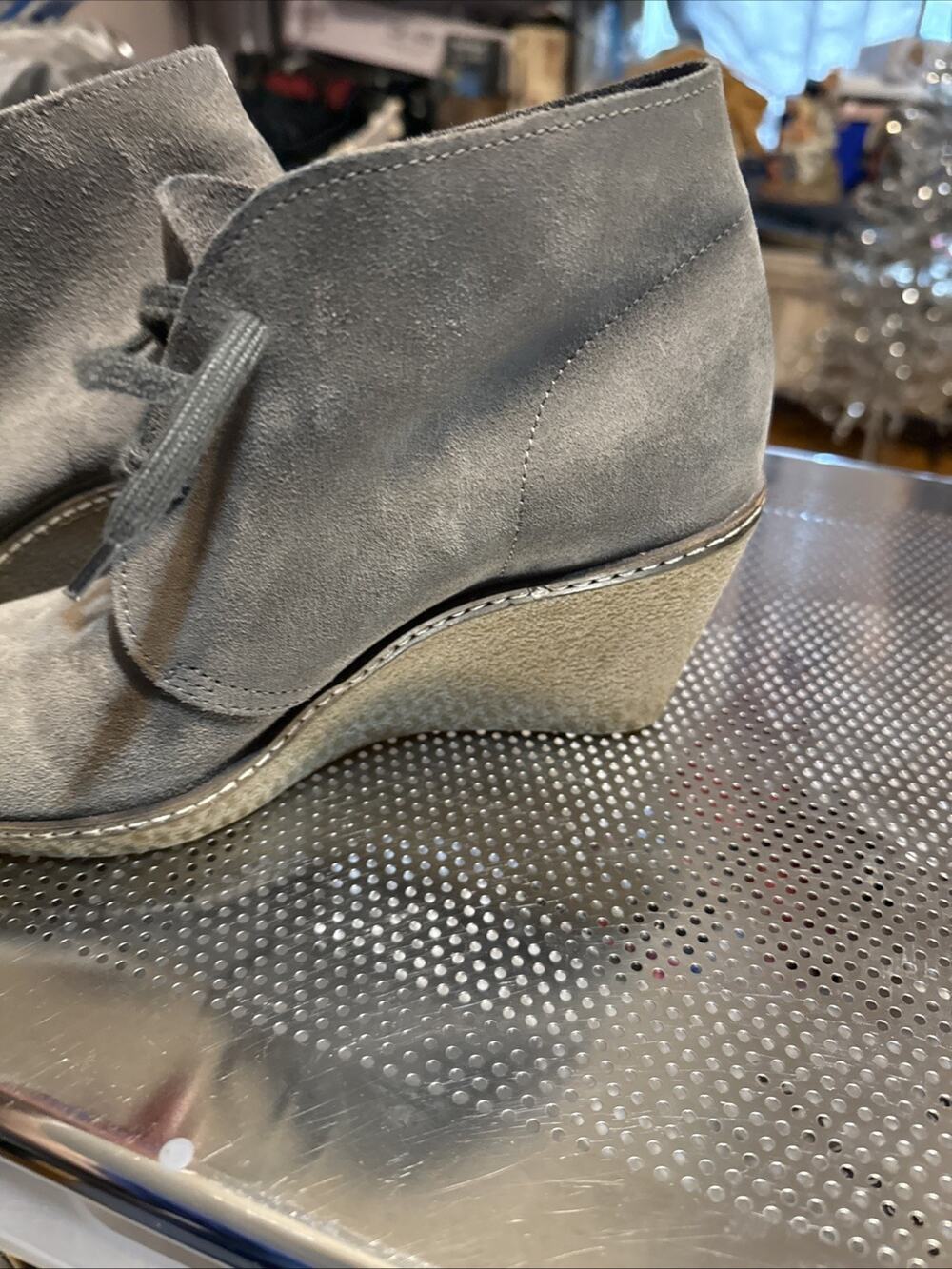 J. Crew MacAlister Gray Suede Wedge Ankle Boots Size 7 Women's Booties Lace-Up